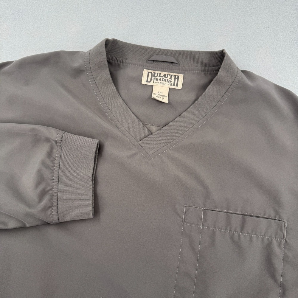 Duluth Trading Co Bogey Long Sleeve Windbreaker Jacket Mens 2XL Gray V-Neck